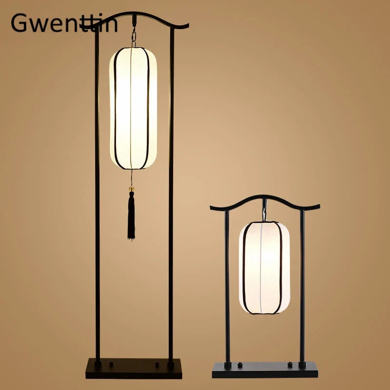 Chinese Classical Lantern Floor Lamps Fabric Standing Lights Living Room Bedroom Bedside Lighting Fixtures Luminaire Home Decor