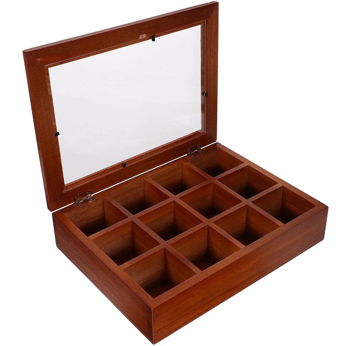 Transparent Acrylic Tea Bag Storage Box with 12 Grids For Home Decor Coffee Bar Holder Container Wooden Rack