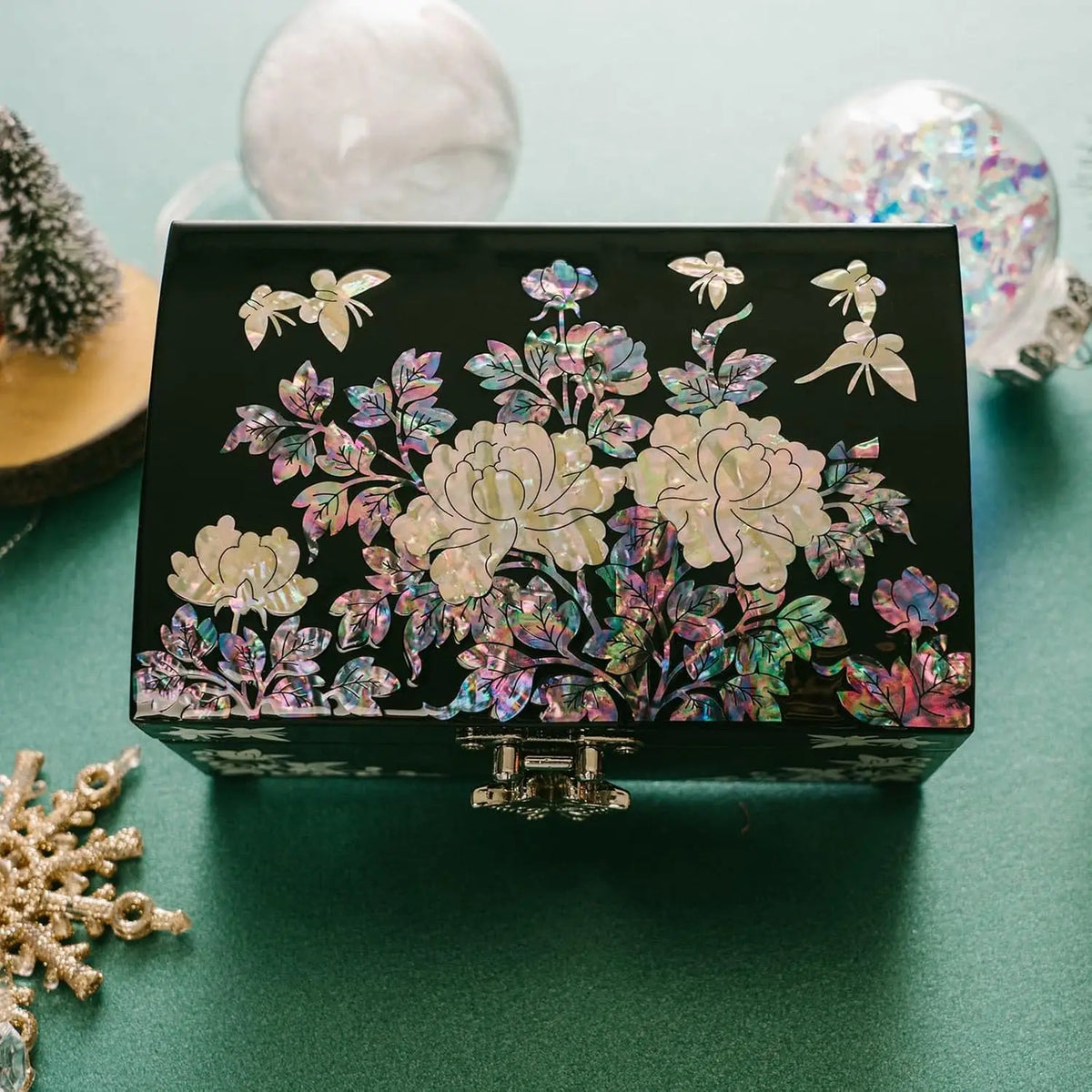 Handcrafted Mother of Pearl Jewelry Box with Mirror, Organizer for Earrings Necklaces Rings Bracelets