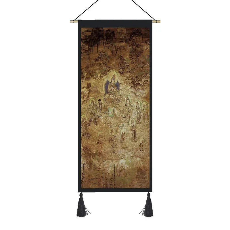 Dunhuang Murals Tapestry – Ethnic Style Fabric Wall Hanging for Bedroom & Living Room