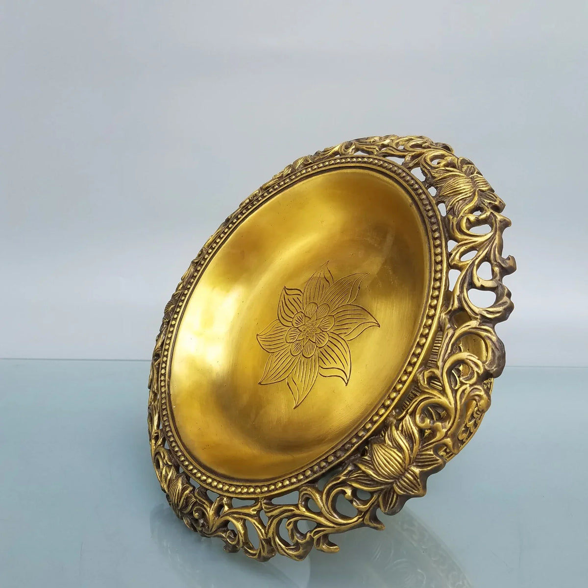 Tibetan Temple Bronze Lotus Fruit Plate – Cornucopia Treasure Bowl (10")