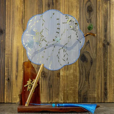 Translucent Silk Chinese Round Hand Fan, Floral Design