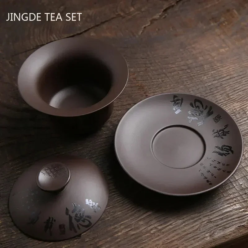180ml Vintage Purple Clay Gaiwan – Handmade Chinese Lidded Teacup