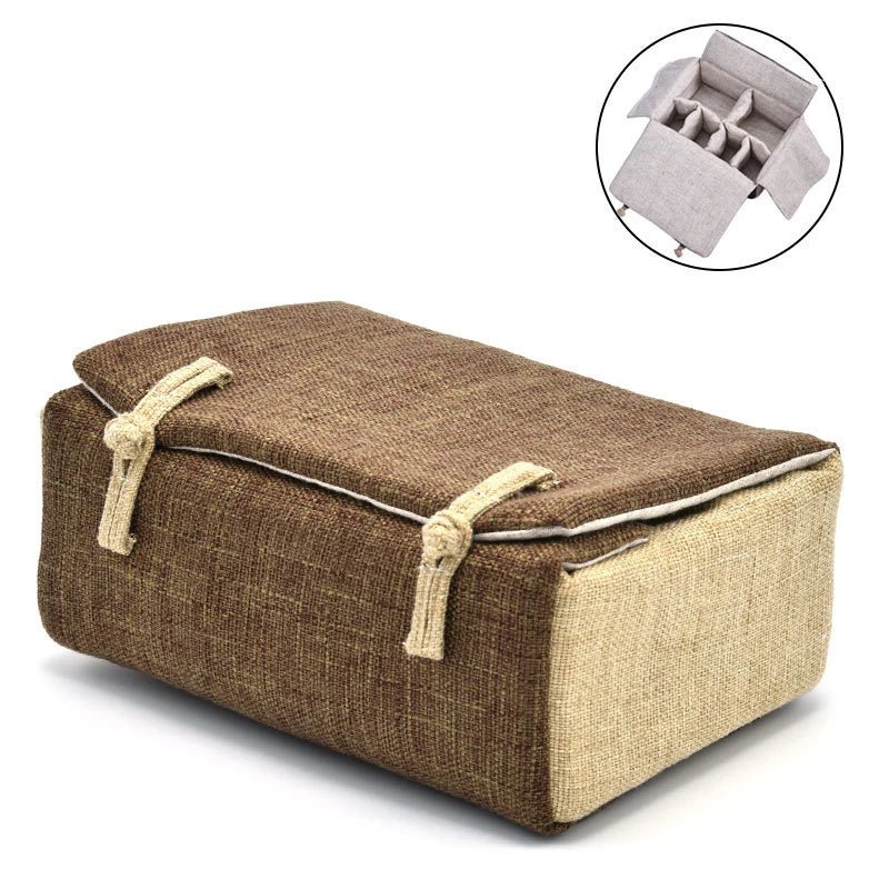 Bag Linen Fabric Button Design Pot Cups Tea Set Organizer