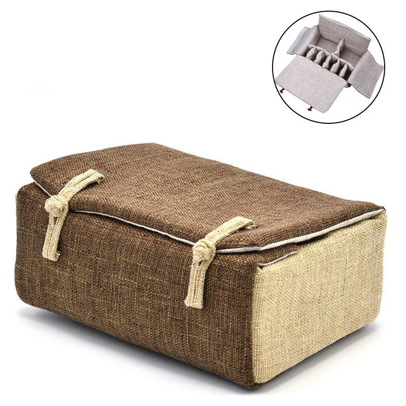 Bag Linen Fabric Button Design Pot Cups Tea Set Organizer