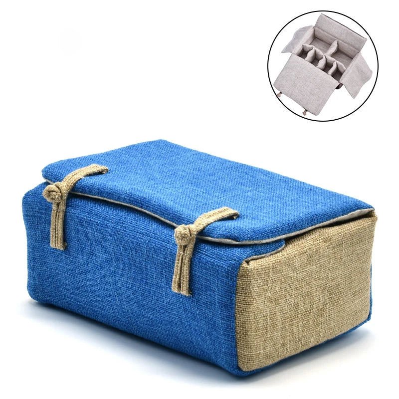 Bag Linen Fabric Button Design Pot Cups Tea Set Organizer