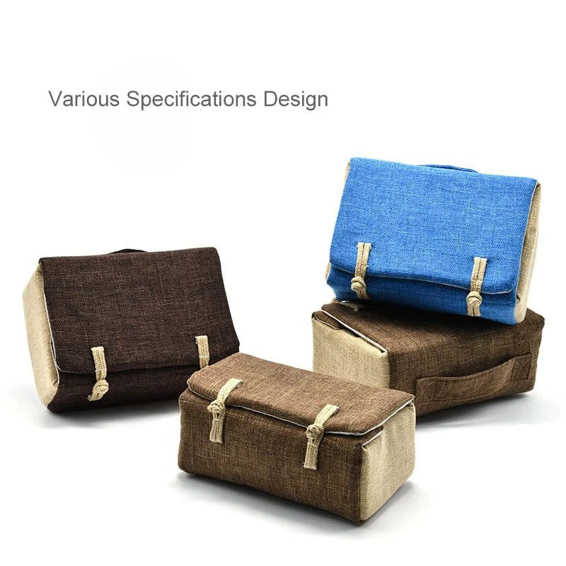 Bag Linen Fabric Button Design Pot Cups Tea Set Organizer