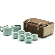 Bag Linen Fabric Button Design Pot Cups Tea Set Organizer