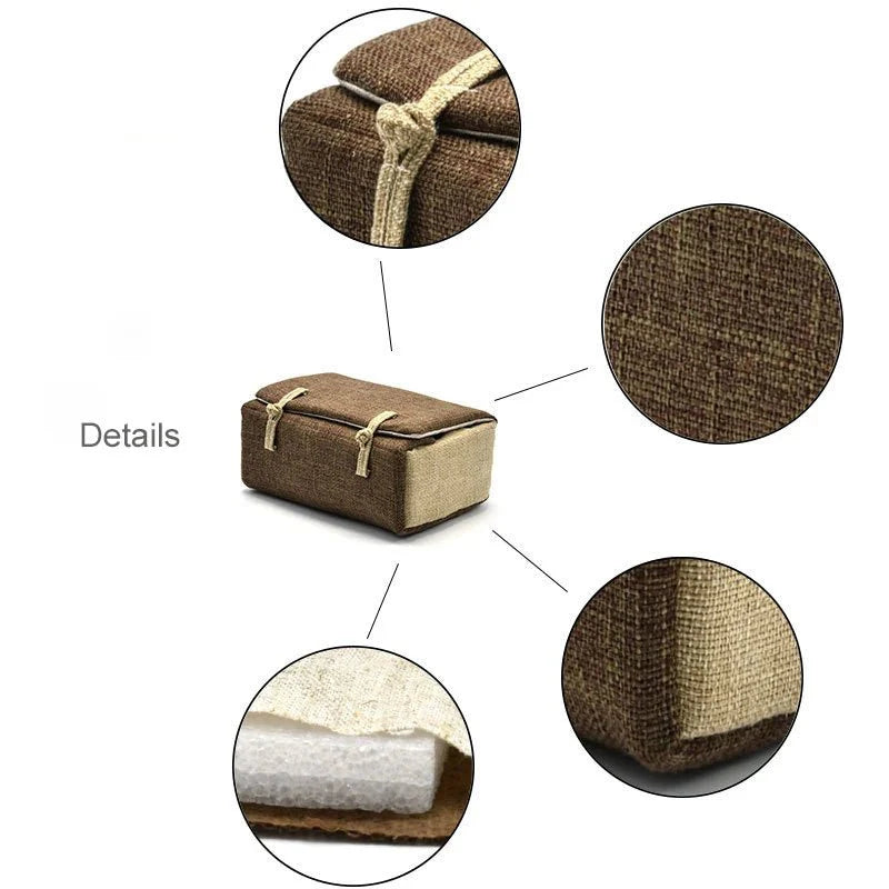 Bag Linen Fabric Button Design Pot Cups Tea Set Organizer