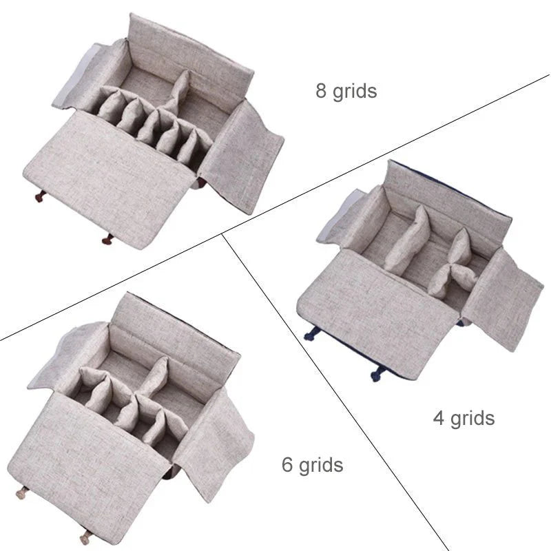 Bag Linen Fabric Button Design Pot Cups Tea Set Organizer