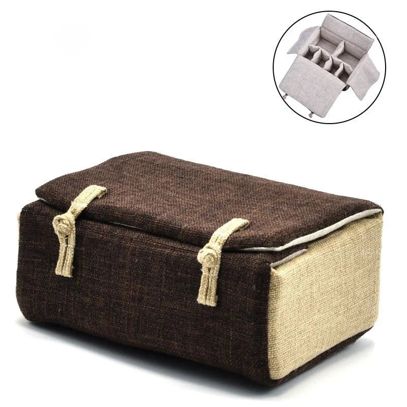 Bag Linen Fabric Button Design Pot Cups Tea Set Organizer