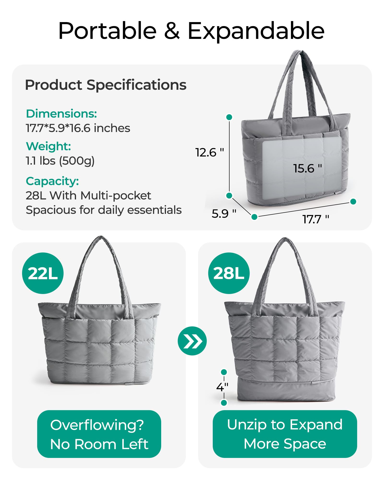 BAGSMART Expandable Tote Bag