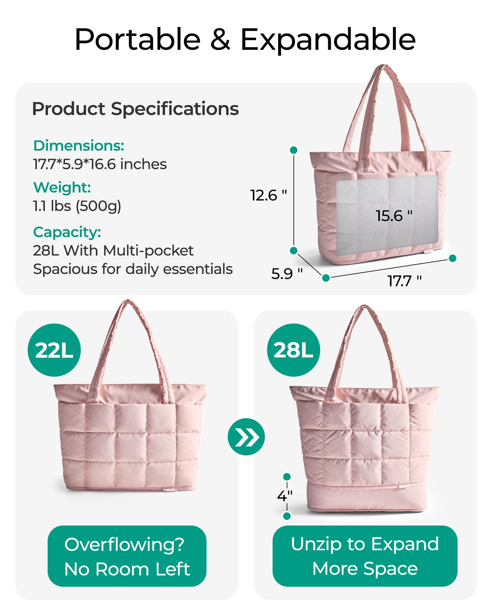 BAGSMART Expandable Tote Bag