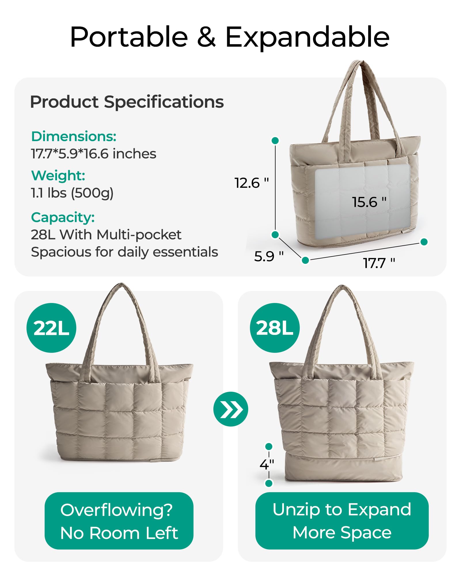 BAGSMART Expandable Tote Bag