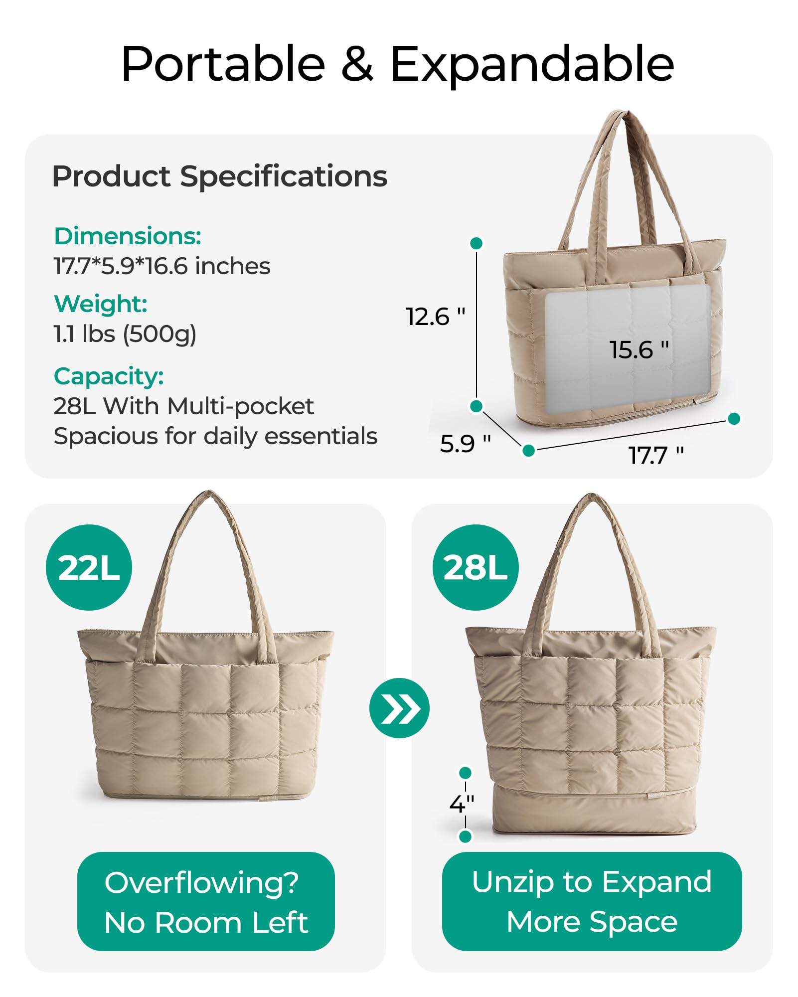 BAGSMART Expandable Tote Bag