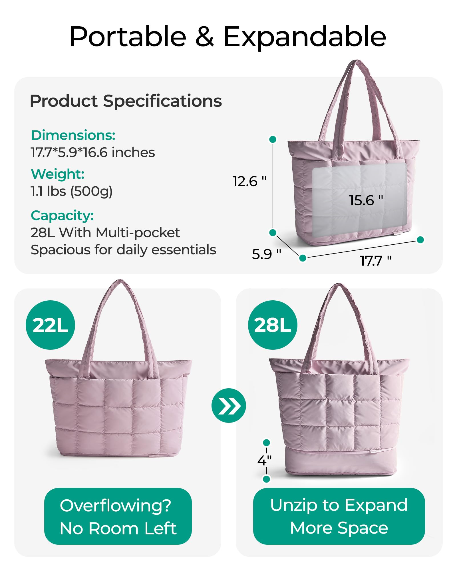 BAGSMART Expandable Tote Bag