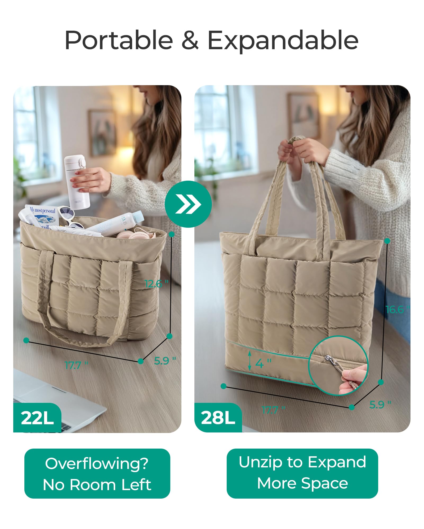BAGSMART Expandable Tote Bag
