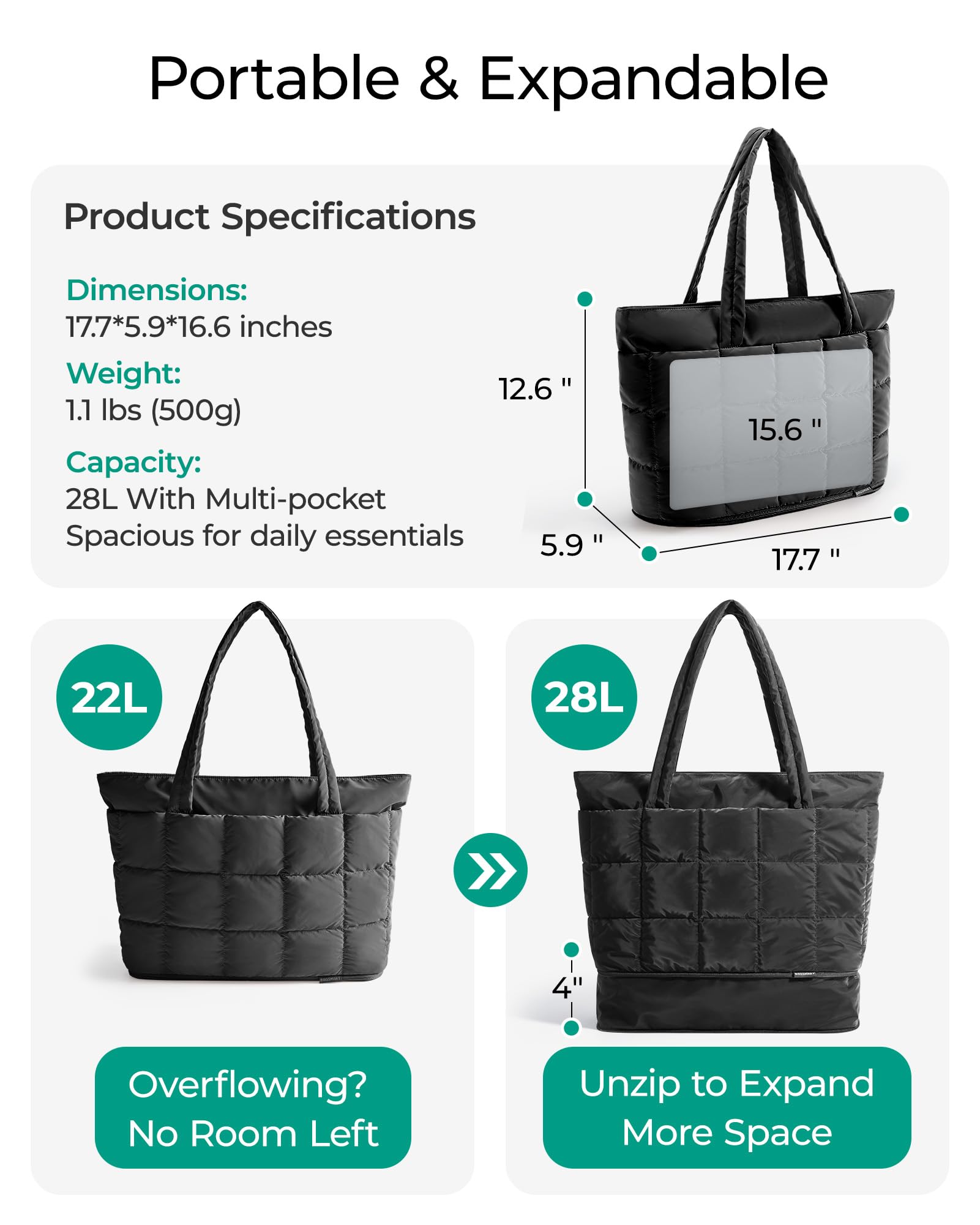 BAGSMART Expandable Tote Bag