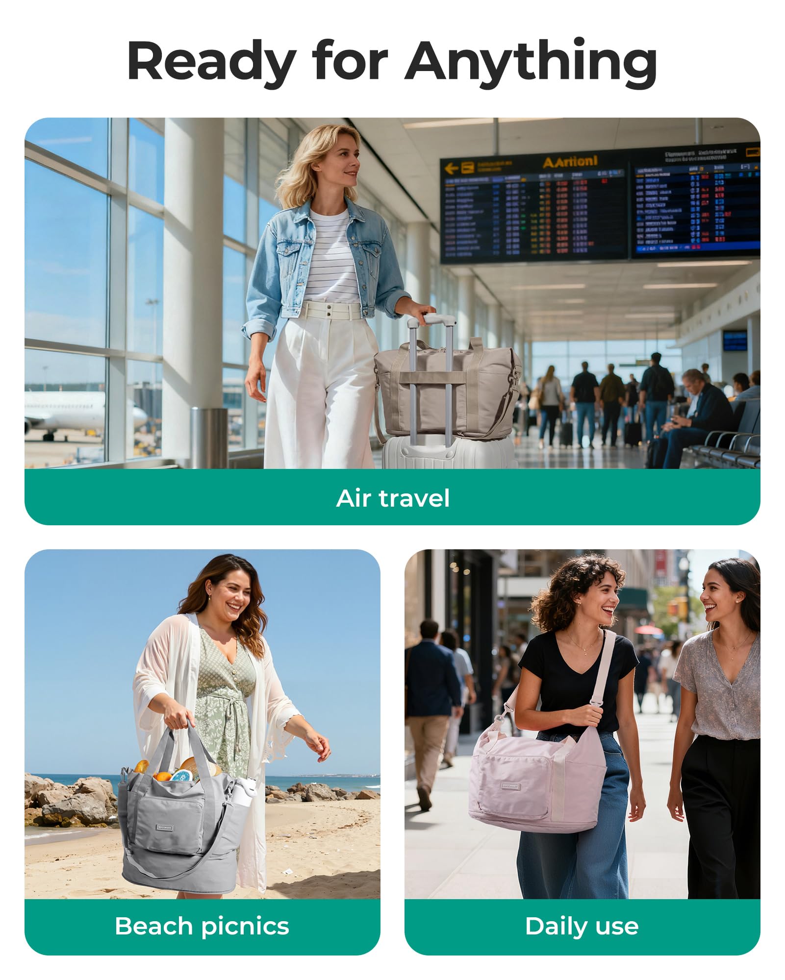 BAGSMART Foldable Travel Bag, 37L Expendable