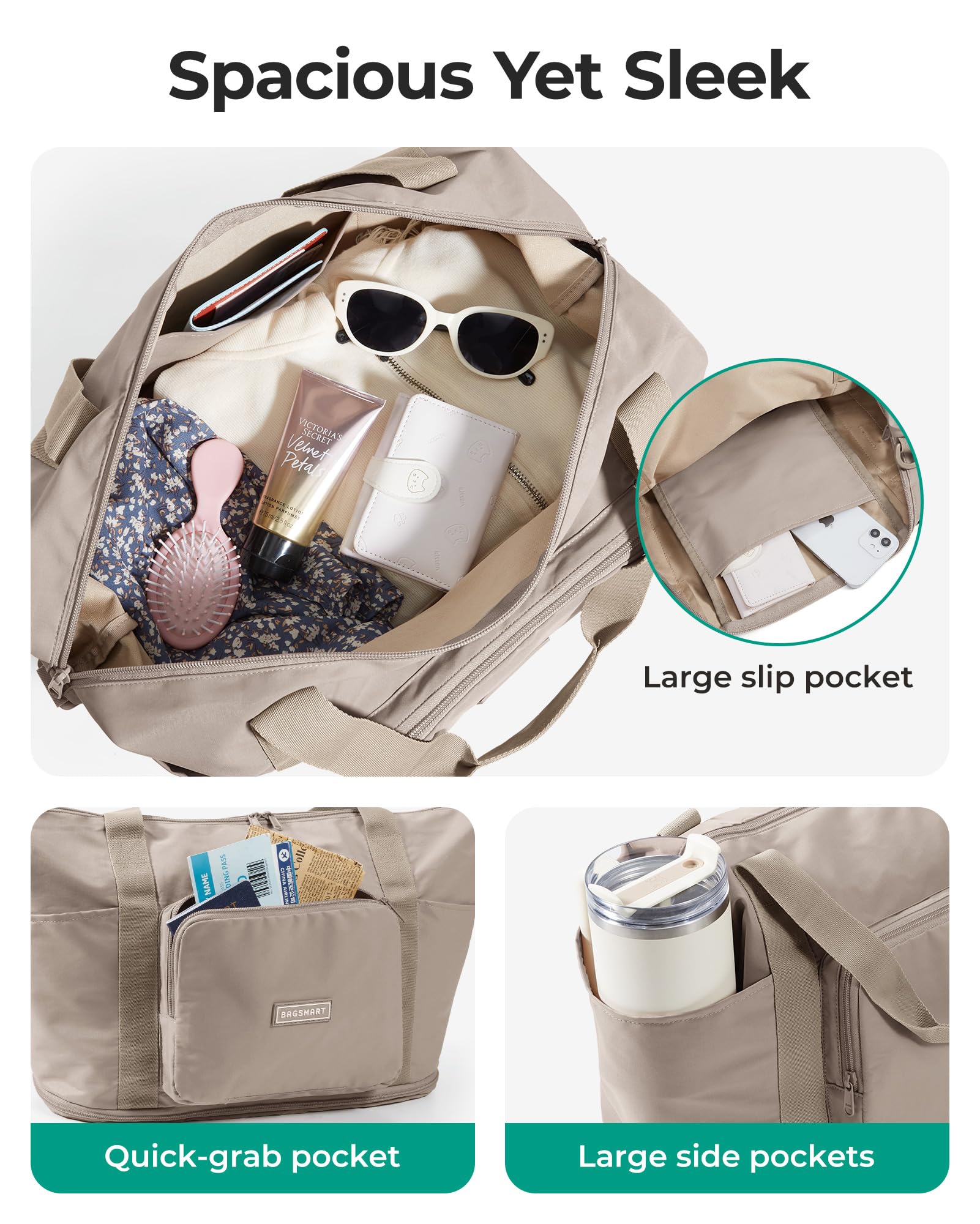BAGSMART Foldable Travel Bag, 37L Expendable