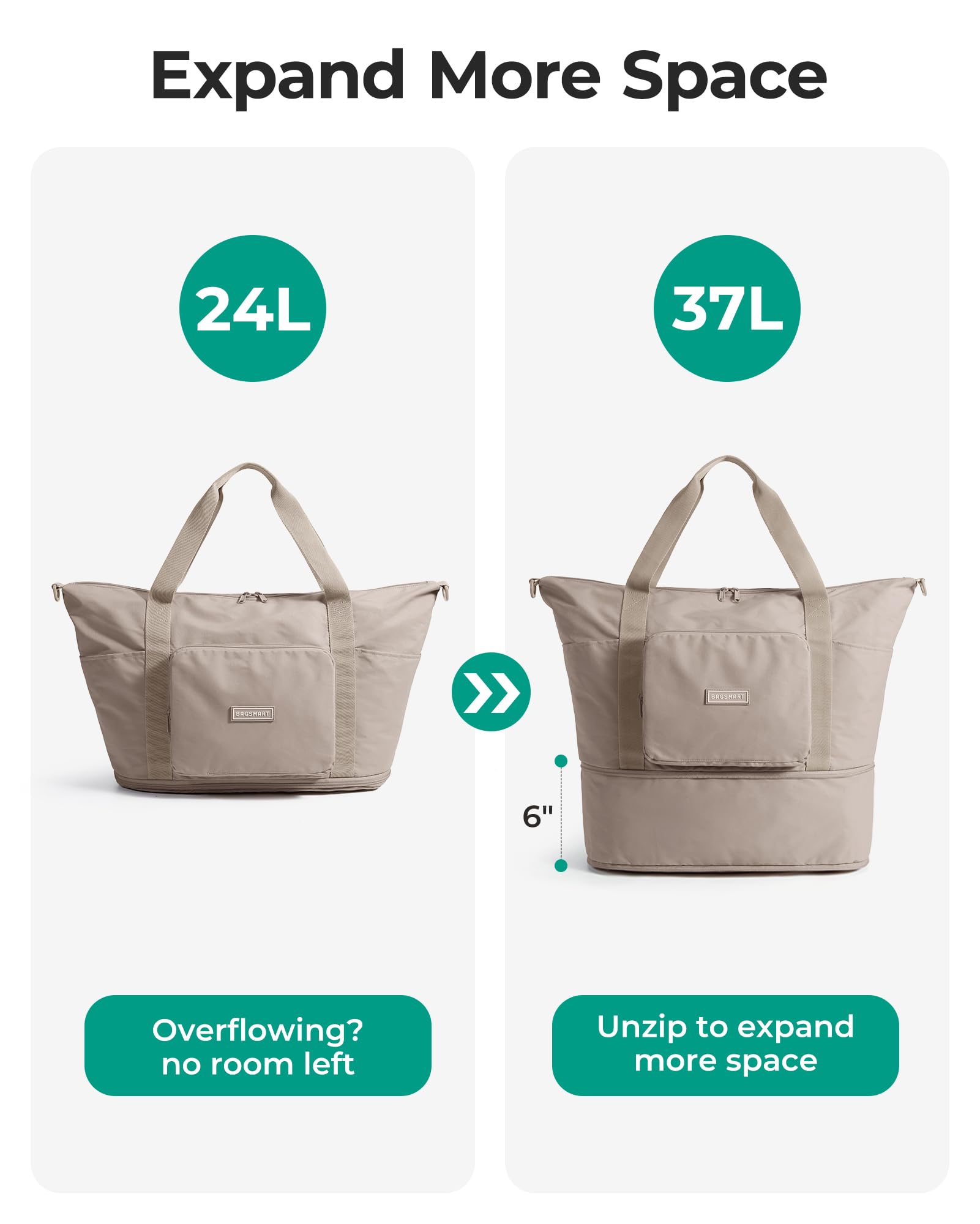 BAGSMART Foldable Travel Bag, 37L Expendable