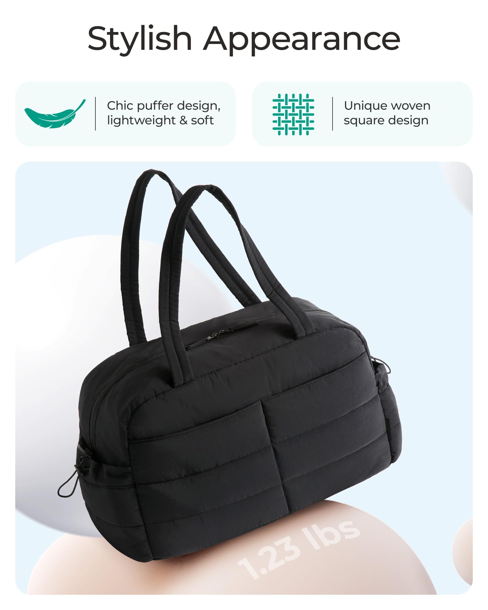 BAGSMART Gym Bag for Women, Lightweight Puffer Duffle Bag 2-PC Travel Bag
