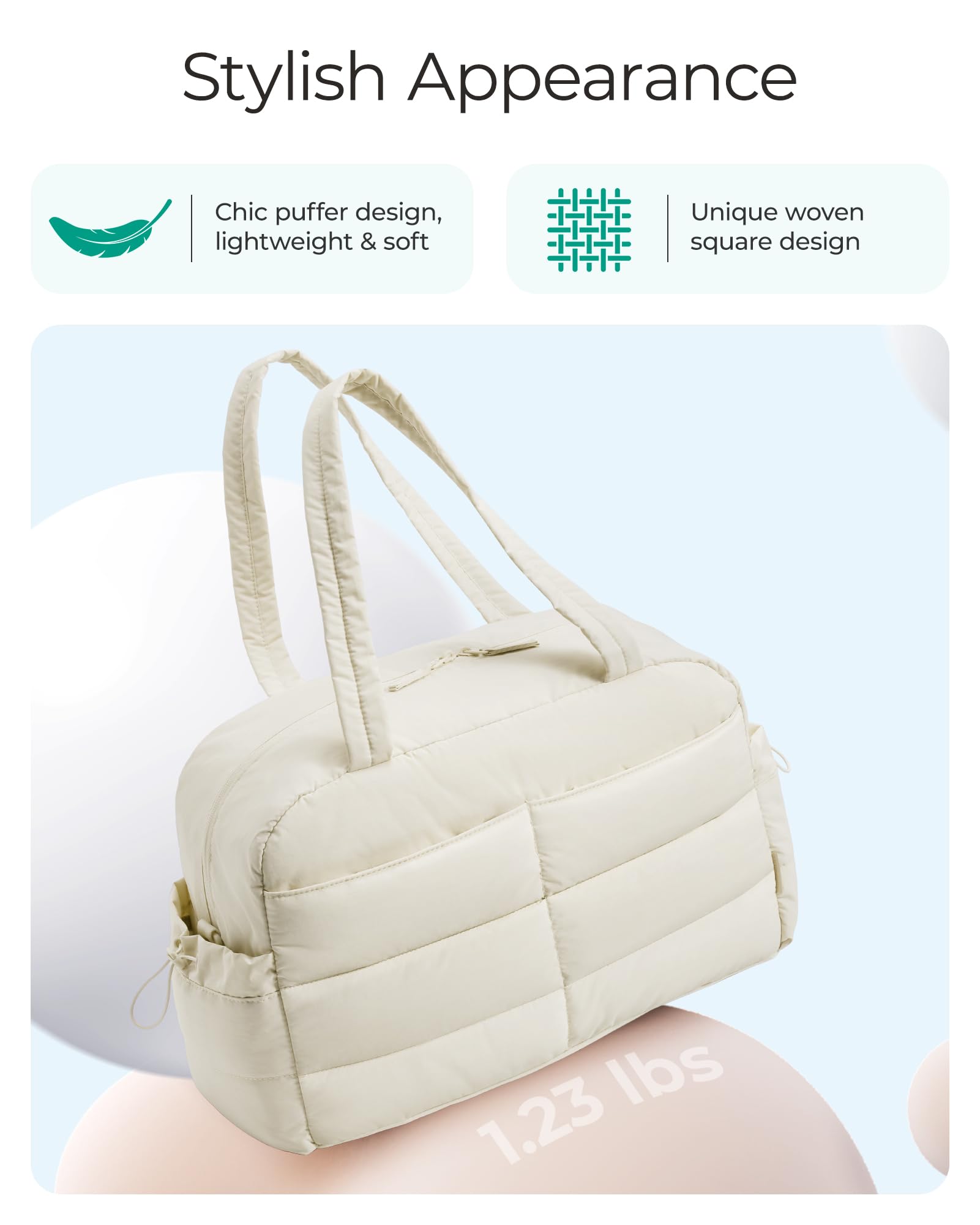 BAGSMART Gym Bag for Women, Lightweight Puffer Duffle Bag 2-PC Travel Bag