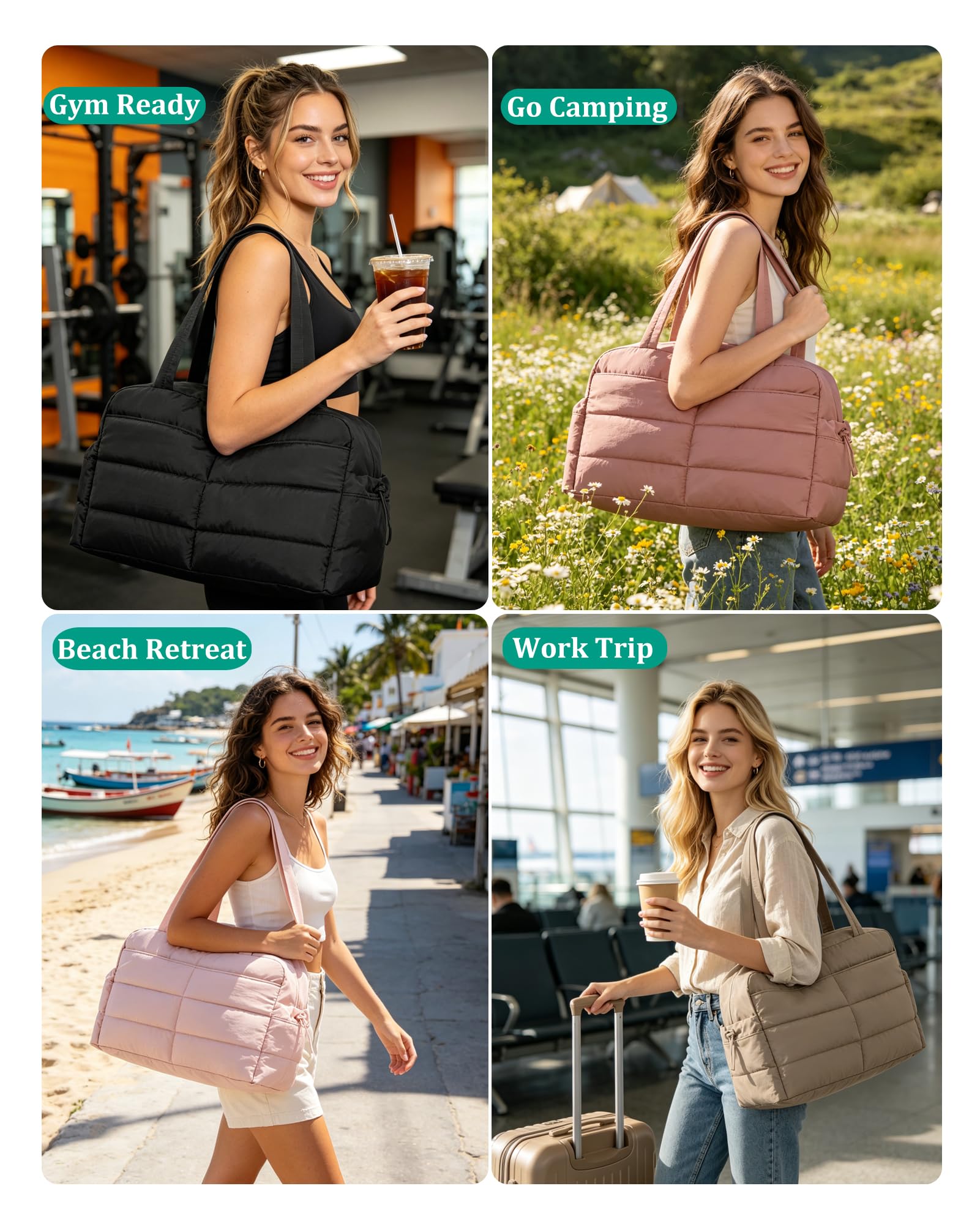 BAGSMART Gym Bag for Women, Lightweight Puffer Duffle Bag 2-PC Travel Bag