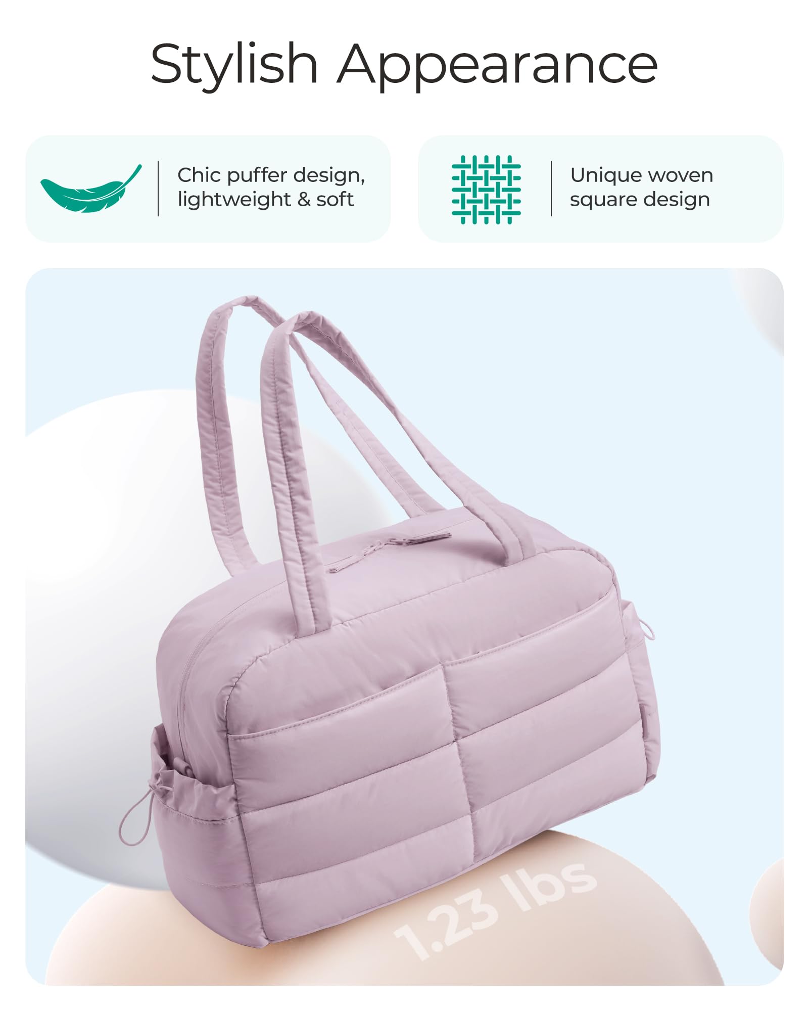 BAGSMART Gym Bag for Women, Lightweight Puffer Duffle Bag 2-PC Travel Bag