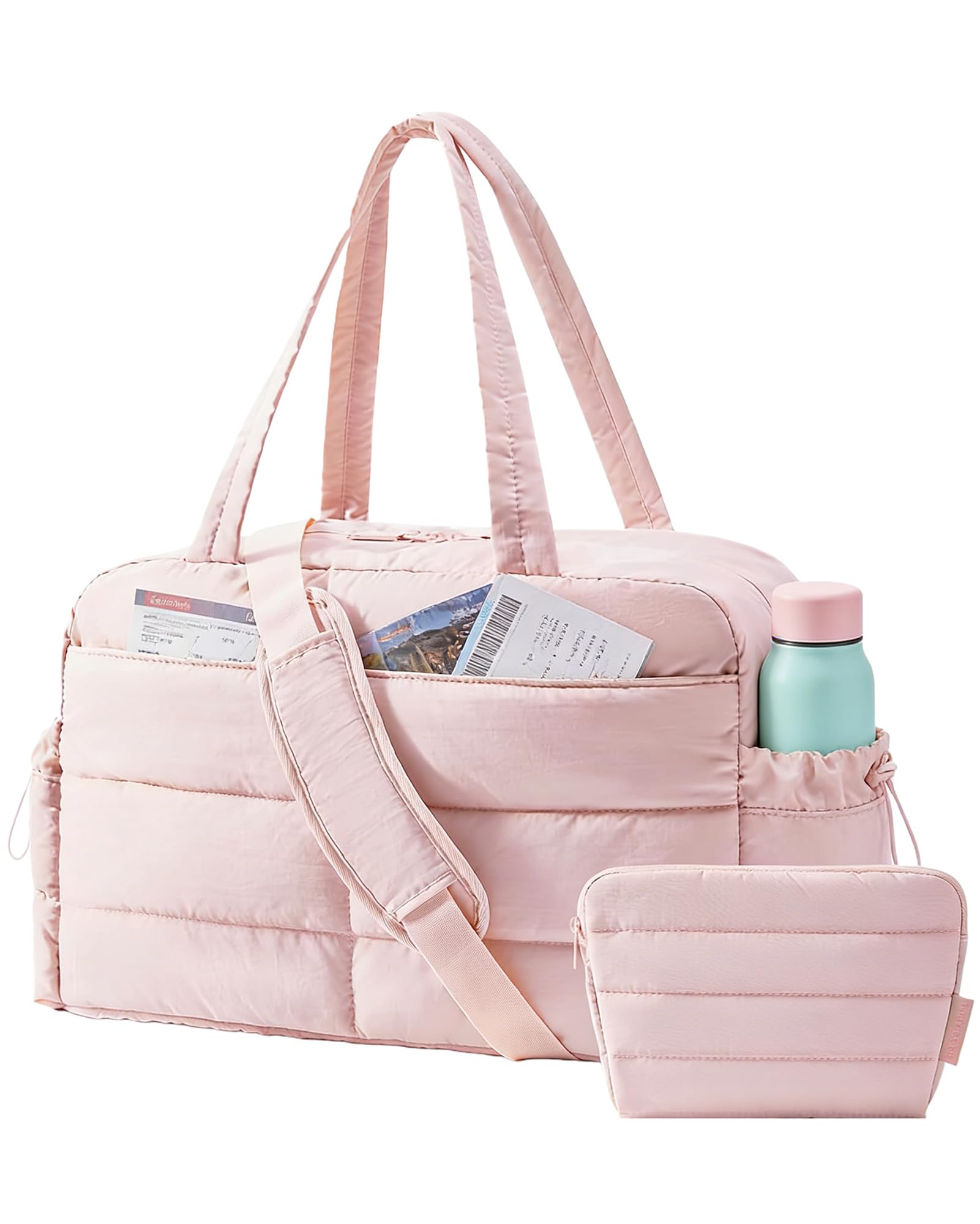 BAGSMART Gym Bag for Women, Lightweight Puffer Duffle Bag 2-PC Travel Bag