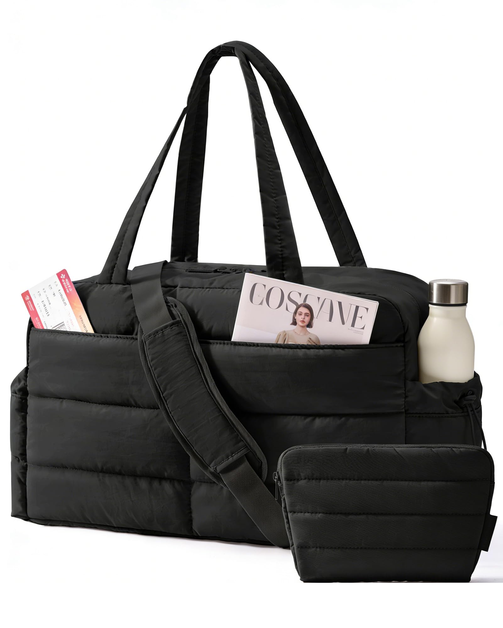 BAGSMART Gym Bag for Women, Lightweight Puffer Duffle Bag 2-PC Travel Bag