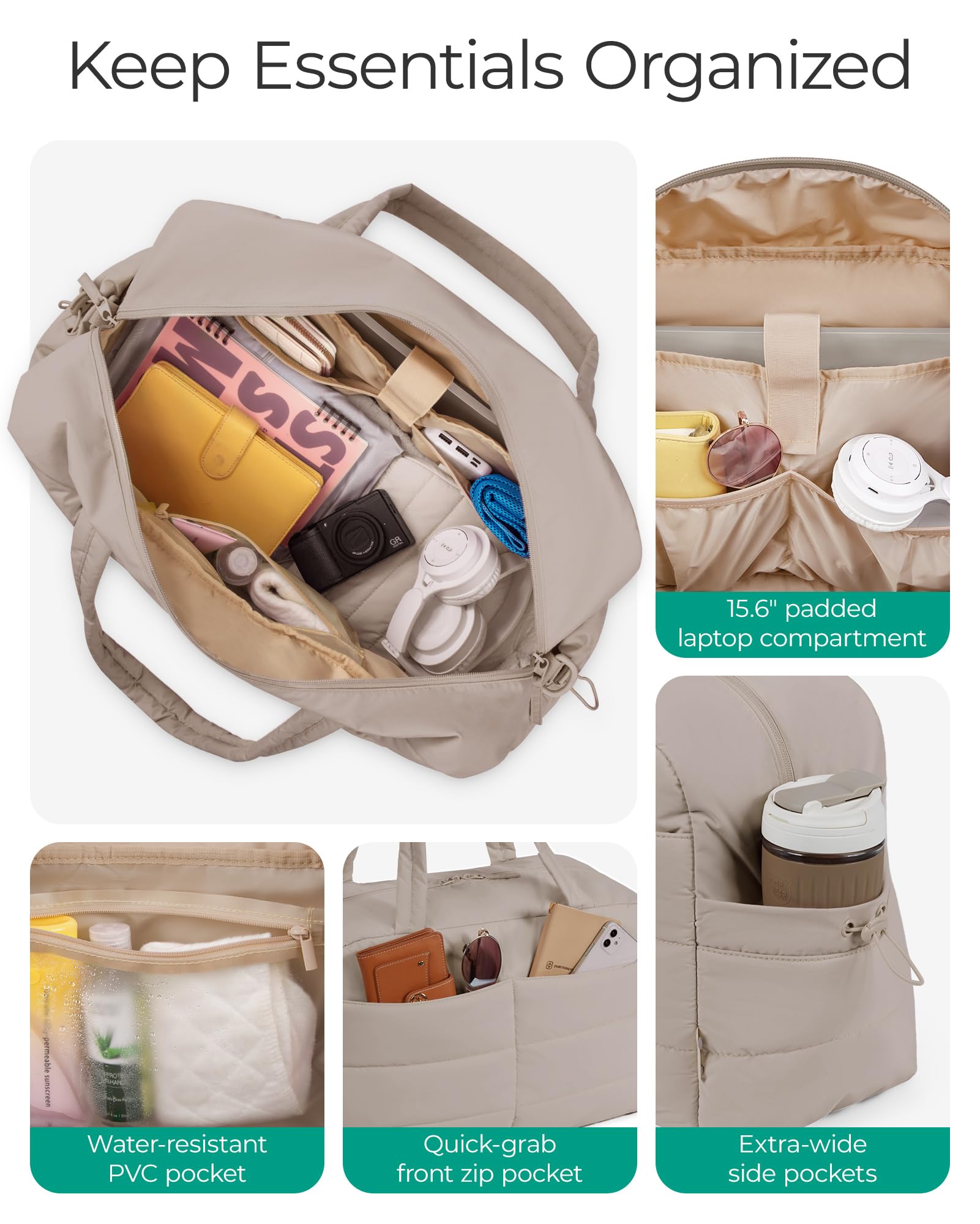 BAGSMART Gym Bag for Women, Lightweight Puffer Duffle Bag 2-PC Travel Bag