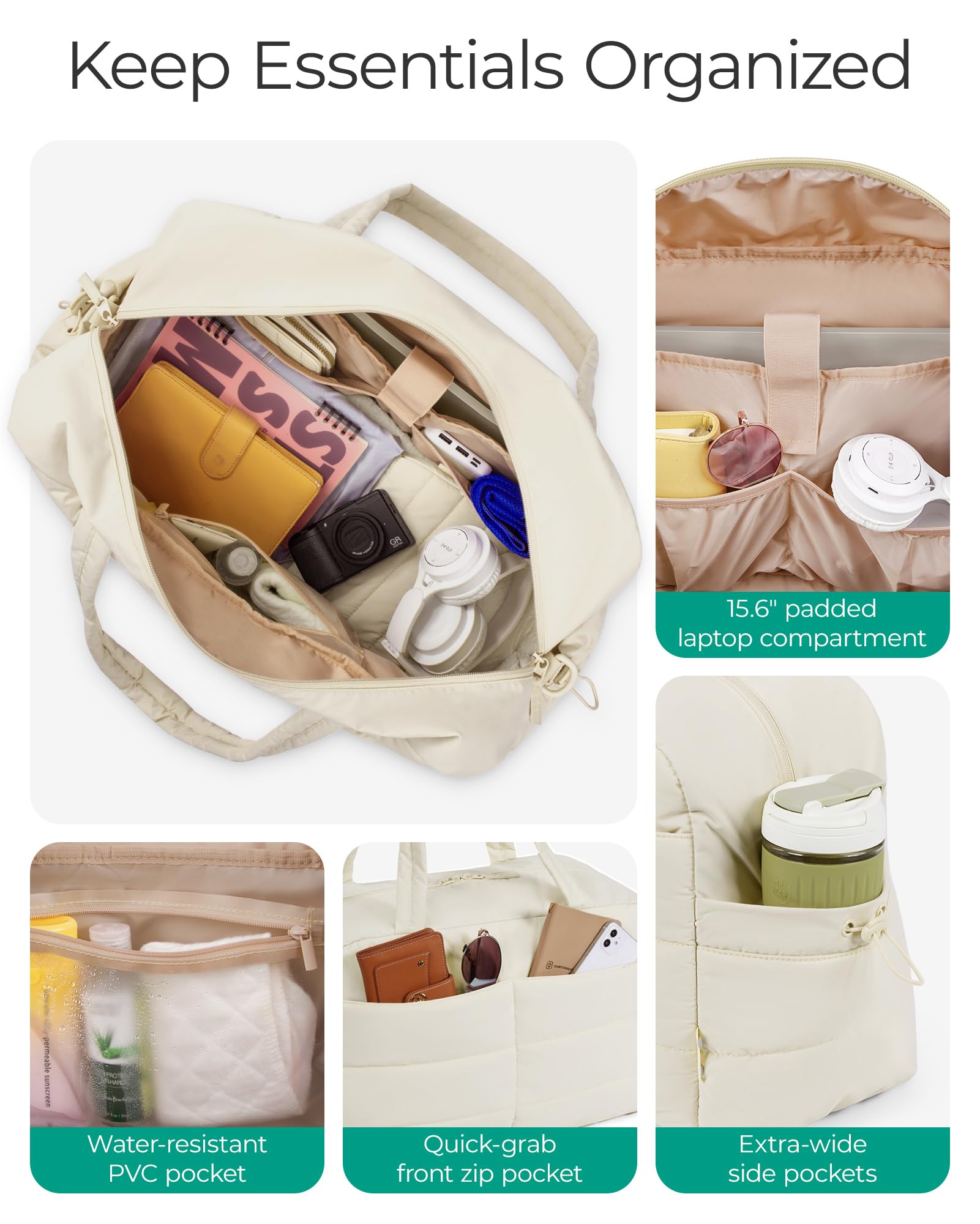 BAGSMART Gym Bag for Women, Lightweight Puffer Duffle Bag 2-PC Travel Bag