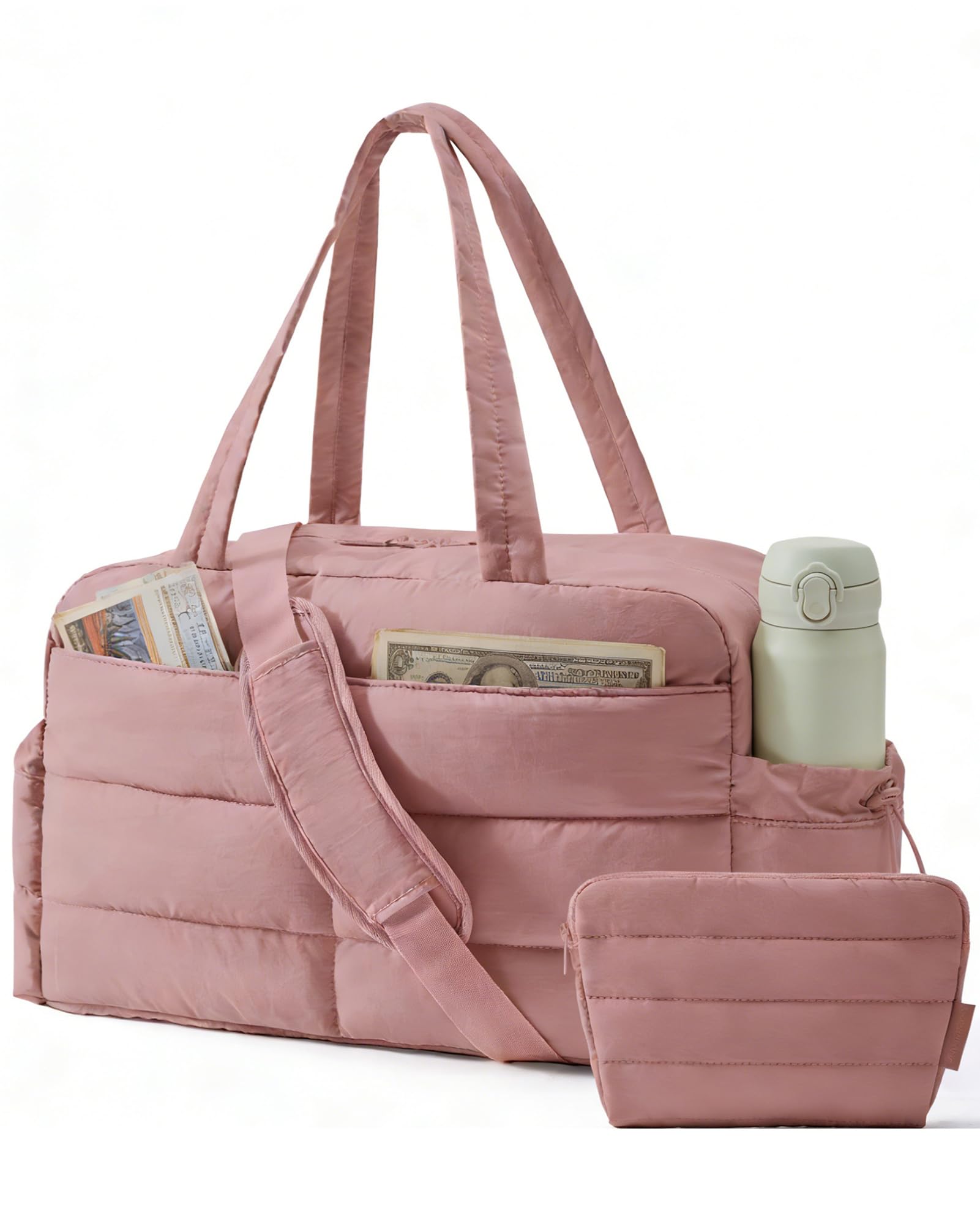 BAGSMART Gym Bag for Women, Lightweight Puffer Duffle Bag 2-PC Travel Bag