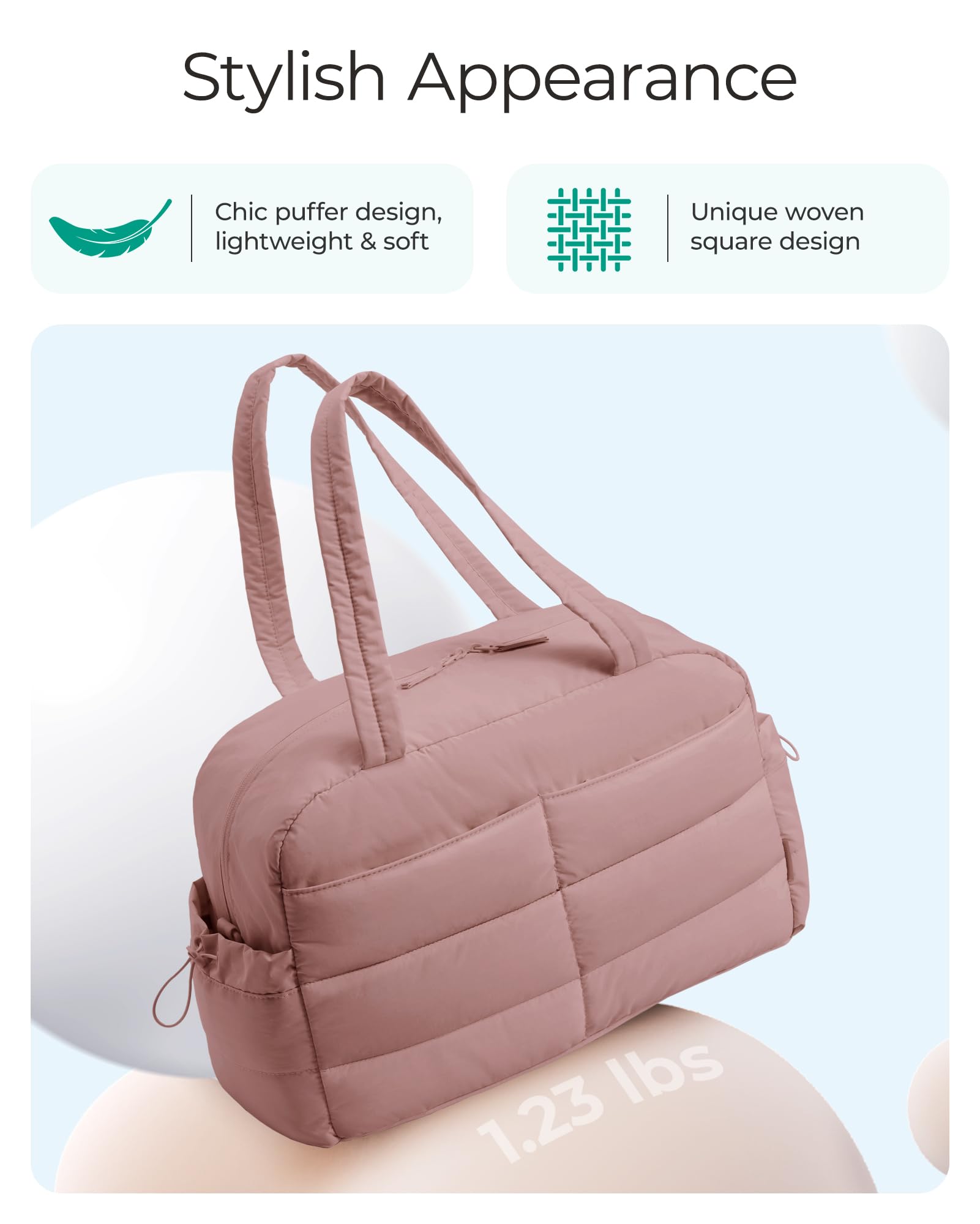 BAGSMART Gym Bag for Women, Lightweight Puffer Duffle Bag 2-PC Travel Bag