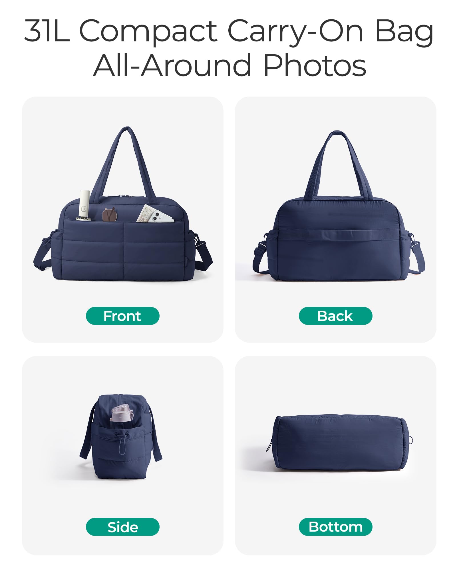 BAGSMART Gym Bag for Women, Lightweight Puffer Duffle Bag 2-PC Travel Bag