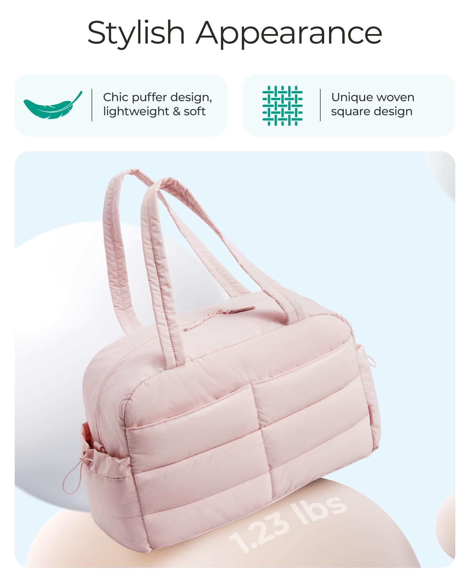 BAGSMART Gym Bag for Women, Lightweight Puffer Duffle Bag 2-PC Travel Bag