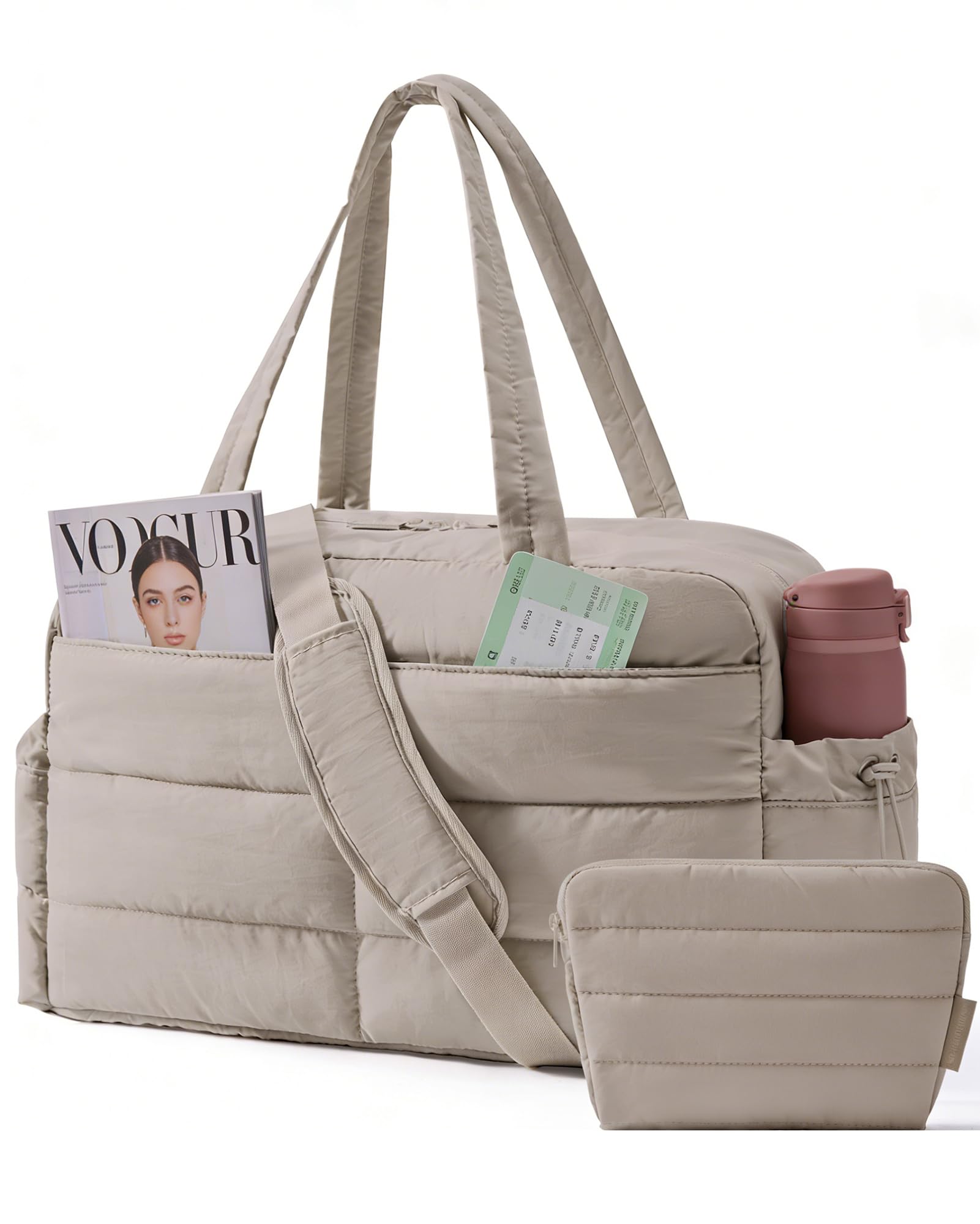 BAGSMART Gym Bag for Women, Lightweight Puffer Duffle Bag 2-PC Travel Bag
