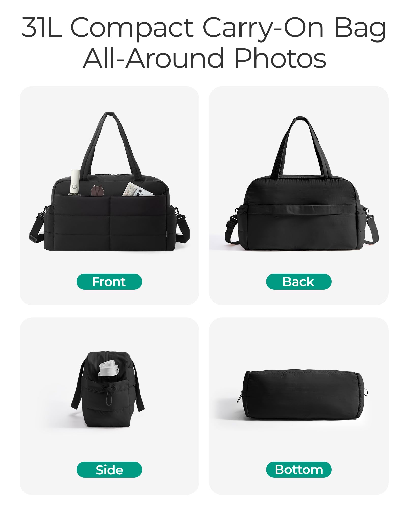 BAGSMART Gym Bag for Women, Lightweight Puffer Duffle Bag 2-PC Travel Bag