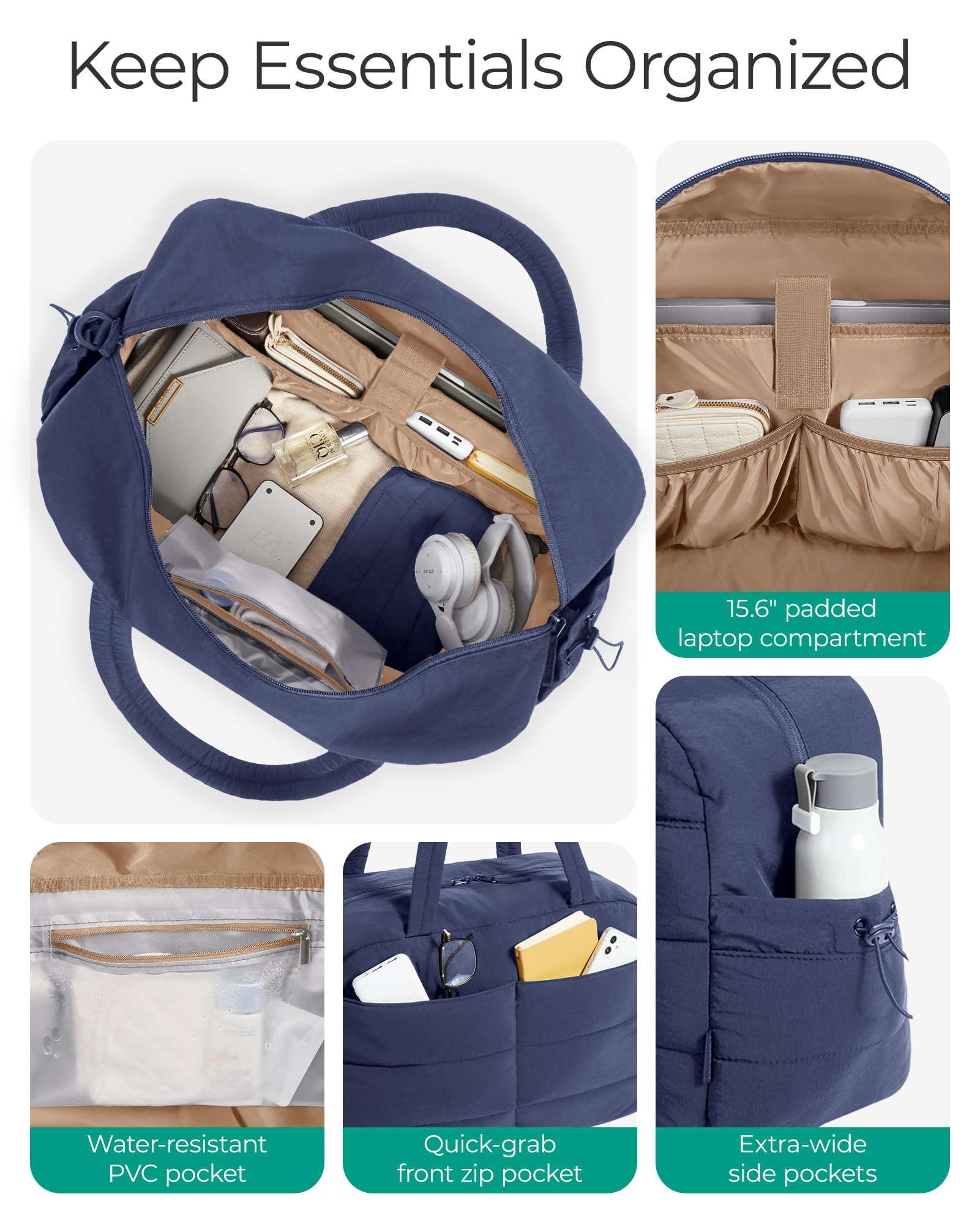 BAGSMART Gym Bag for Women, Lightweight Puffer Duffle Bag 2-PC Travel Bag