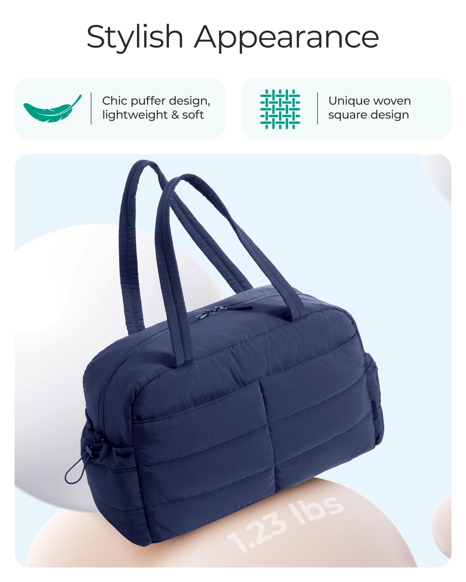 BAGSMART Gym Bag for Women, Lightweight Puffer Duffle Bag 2-PC Travel Bag