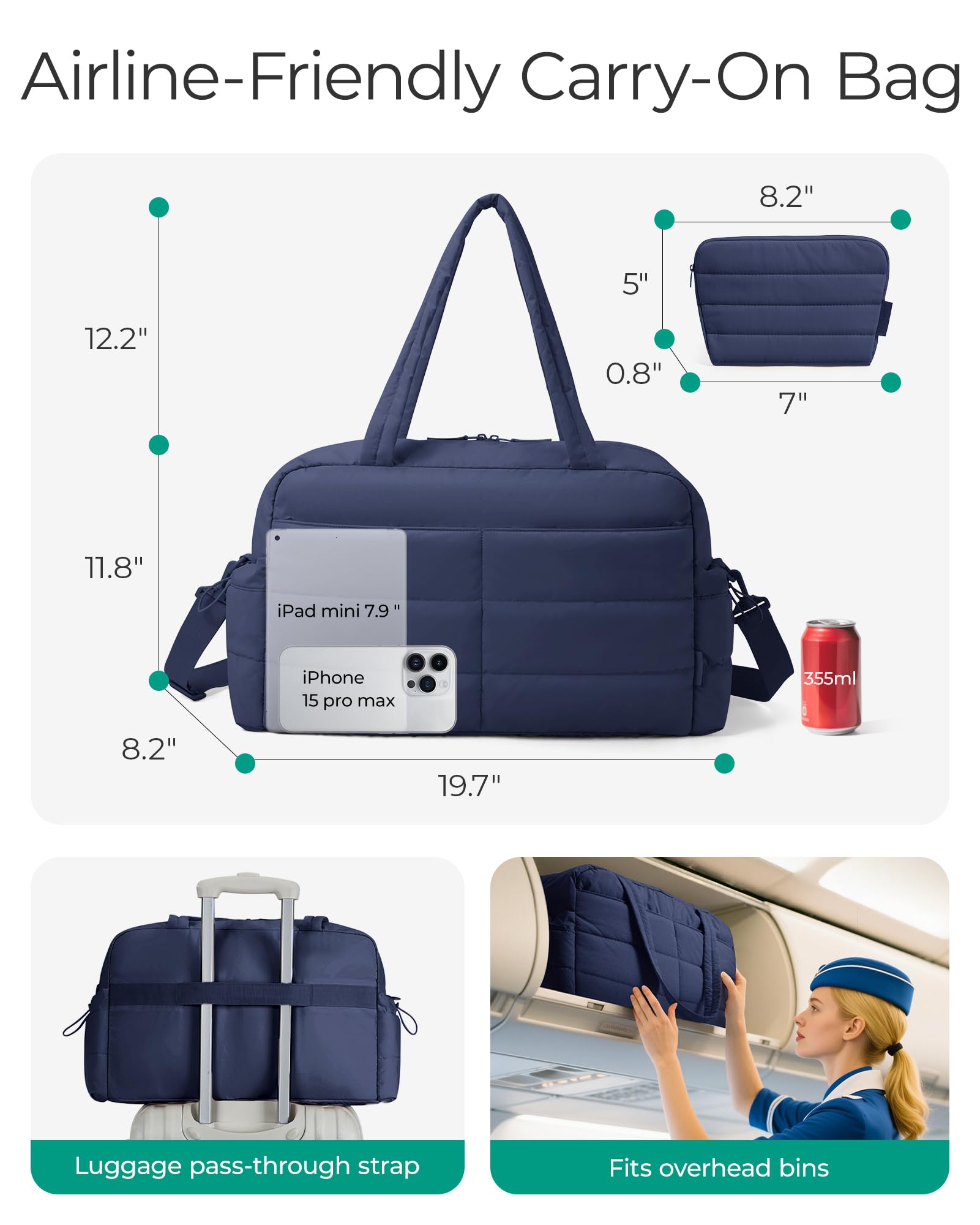 BAGSMART Gym Bag for Women, Lightweight Puffer Duffle Bag 2-PC Travel Bag