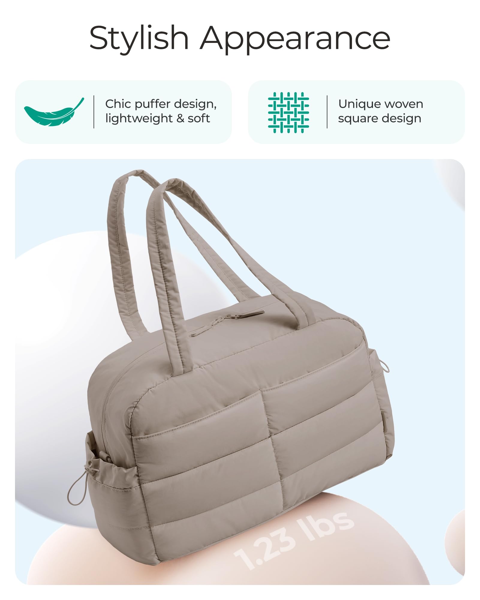 BAGSMART Gym Bag for Women, Lightweight Puffer Duffle Bag 2-PC Travel Bag