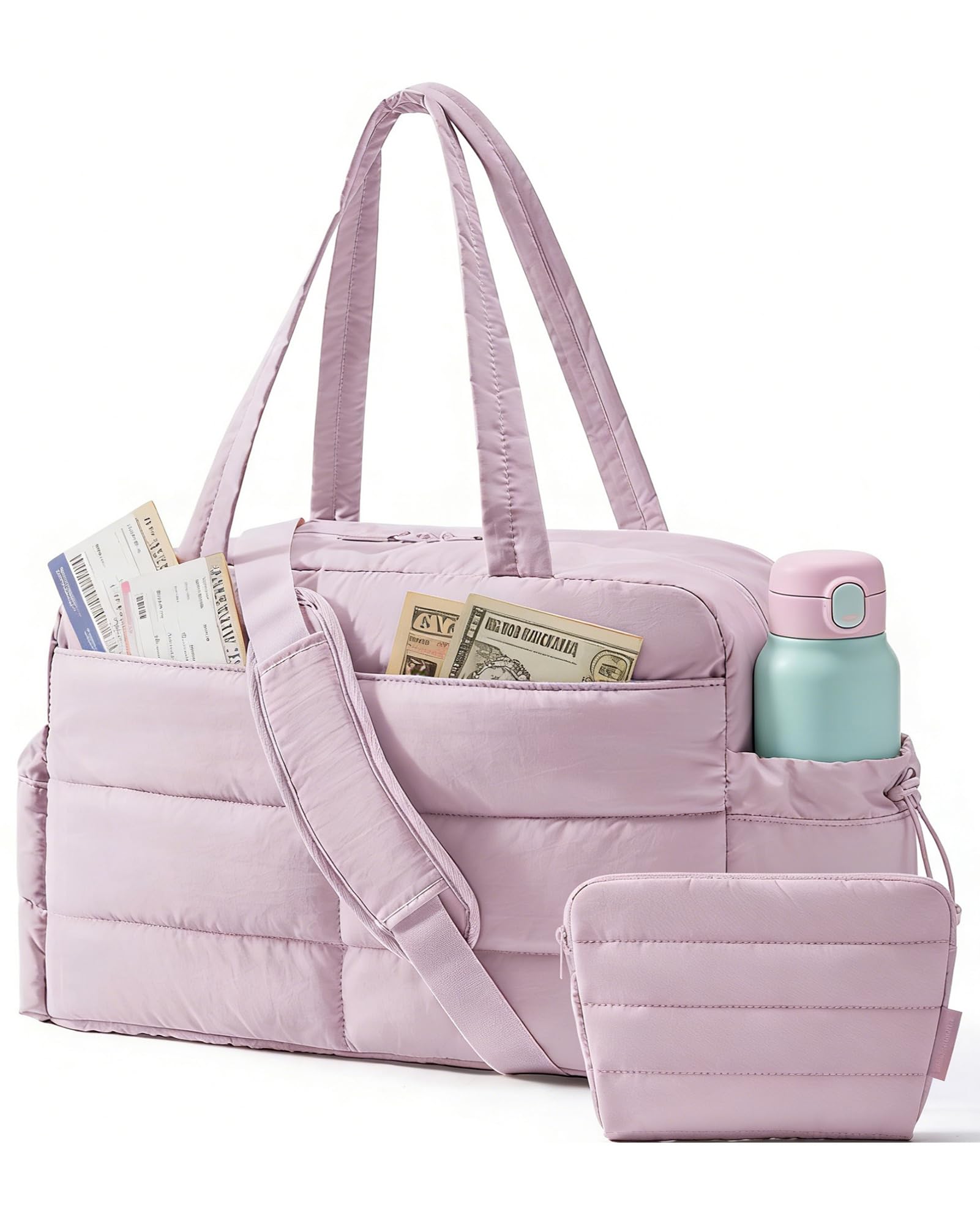 BAGSMART Gym Bag for Women, Lightweight Puffer Duffle Bag 2-PC Travel Bag