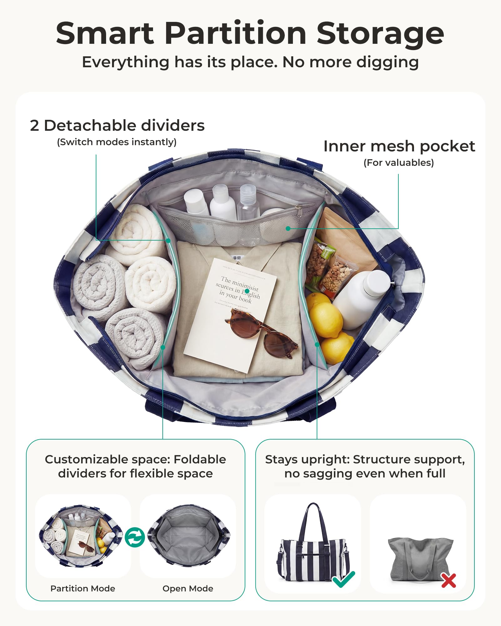 BAGSMART Large Beach Bag for Beach Essentials