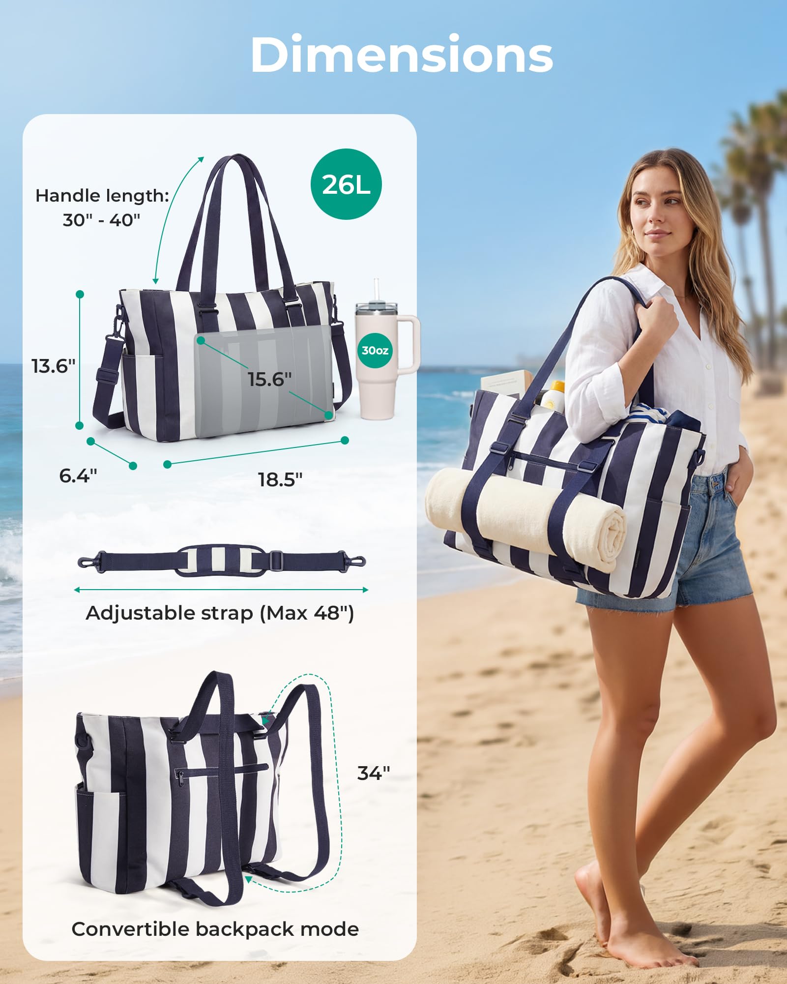 BAGSMART Large Beach Bag for Beach Essentials