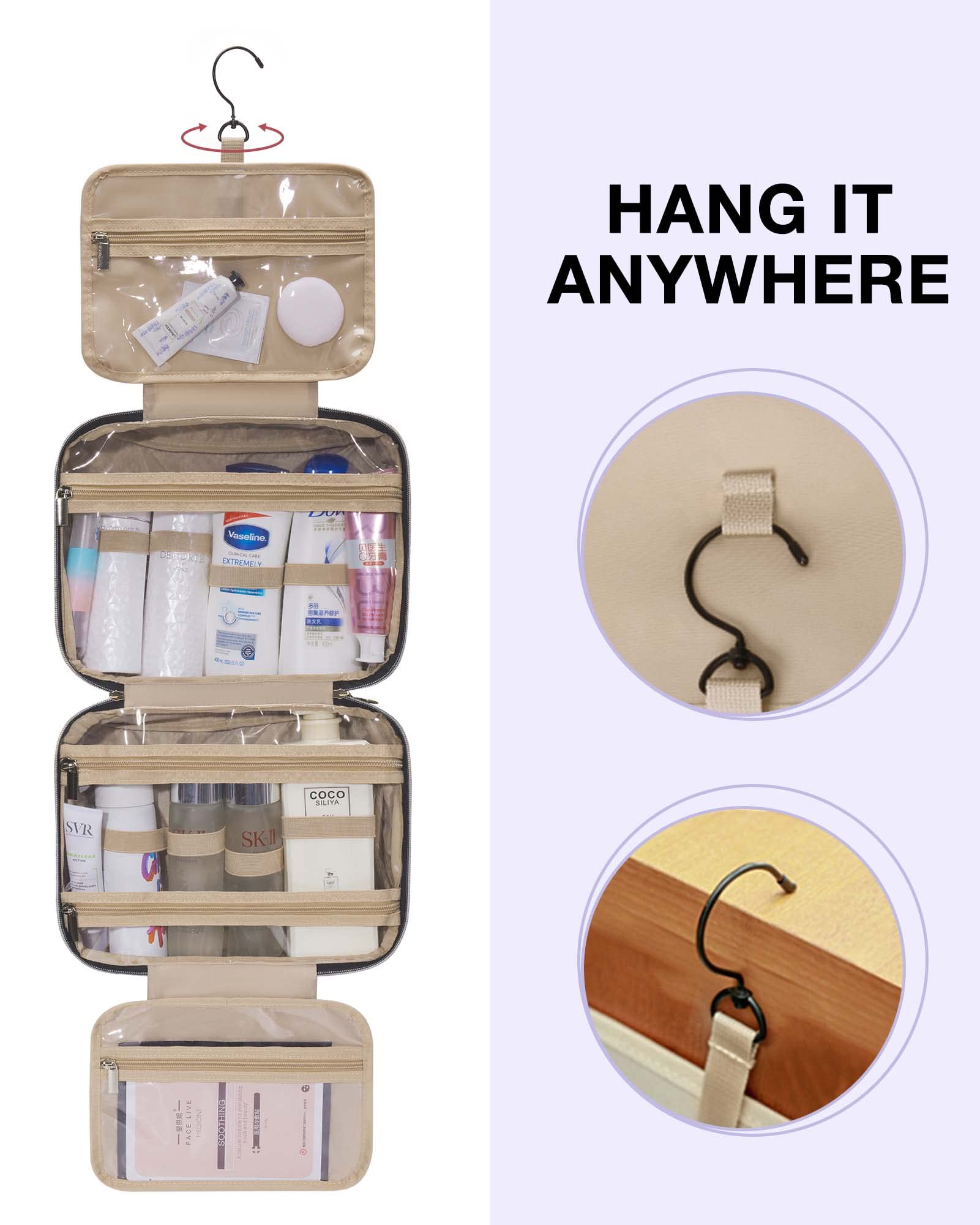 BAGSMART Toiletry Bag Travel Bag with Hanging Hook