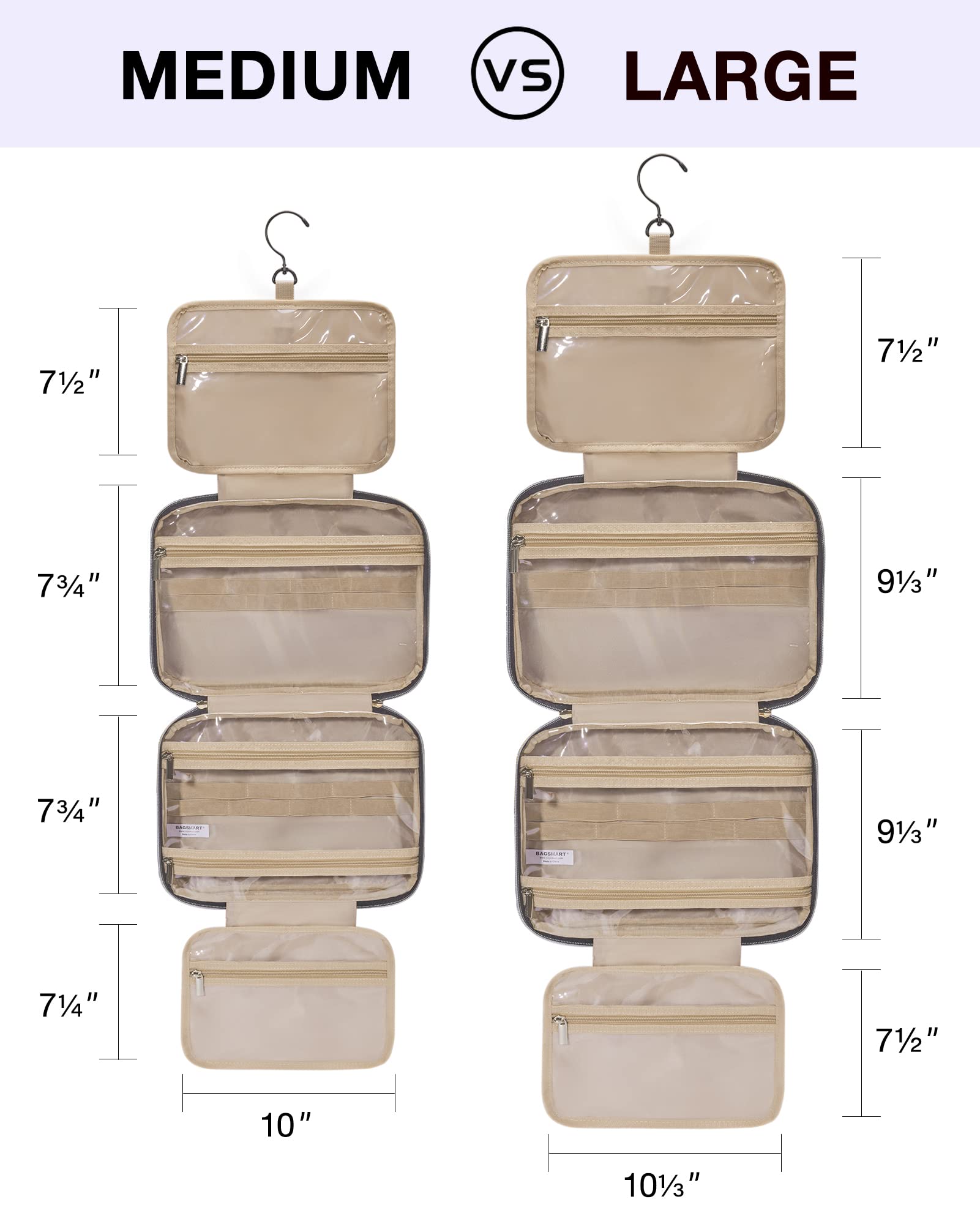 BAGSMART Toiletry Bag Travel Bag with Hanging Hook
