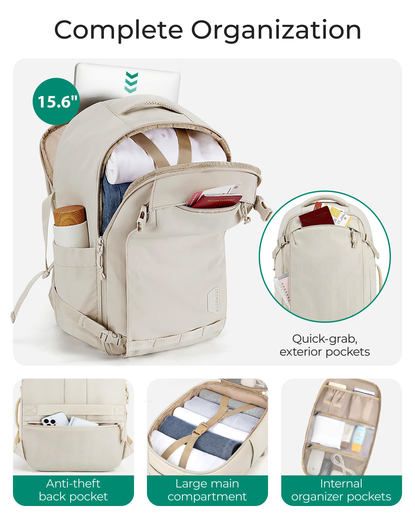 BAGSMART Travel Backpack Women, 15.6 Inch