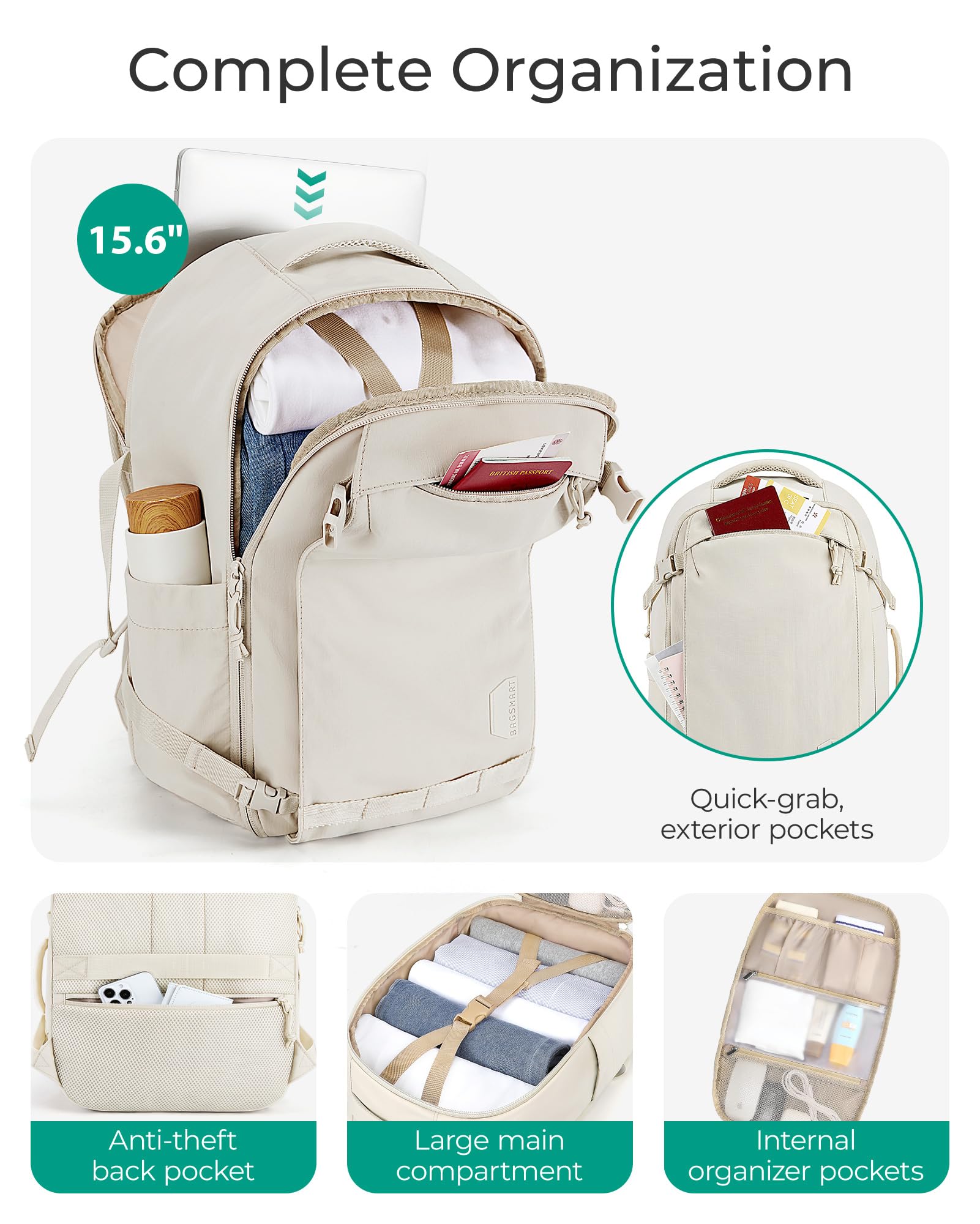 BAGSMART Travel Backpack Women, 15.6 Inch
